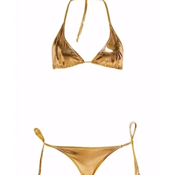 Lisa Marie Fernandez Metallic Gold Triangle Halter String Bikini  NWT - Picture 7 of 7